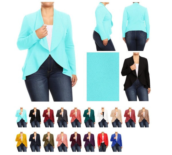 Waterfall Open Front Solid Blazer - 16 Color Options