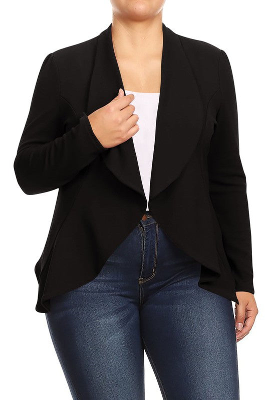 Waterfall Open Front Solid Blazer - 16 Color Options