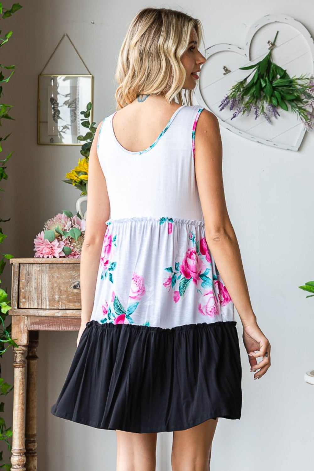 Floral Block Stretchy Tiered Dress