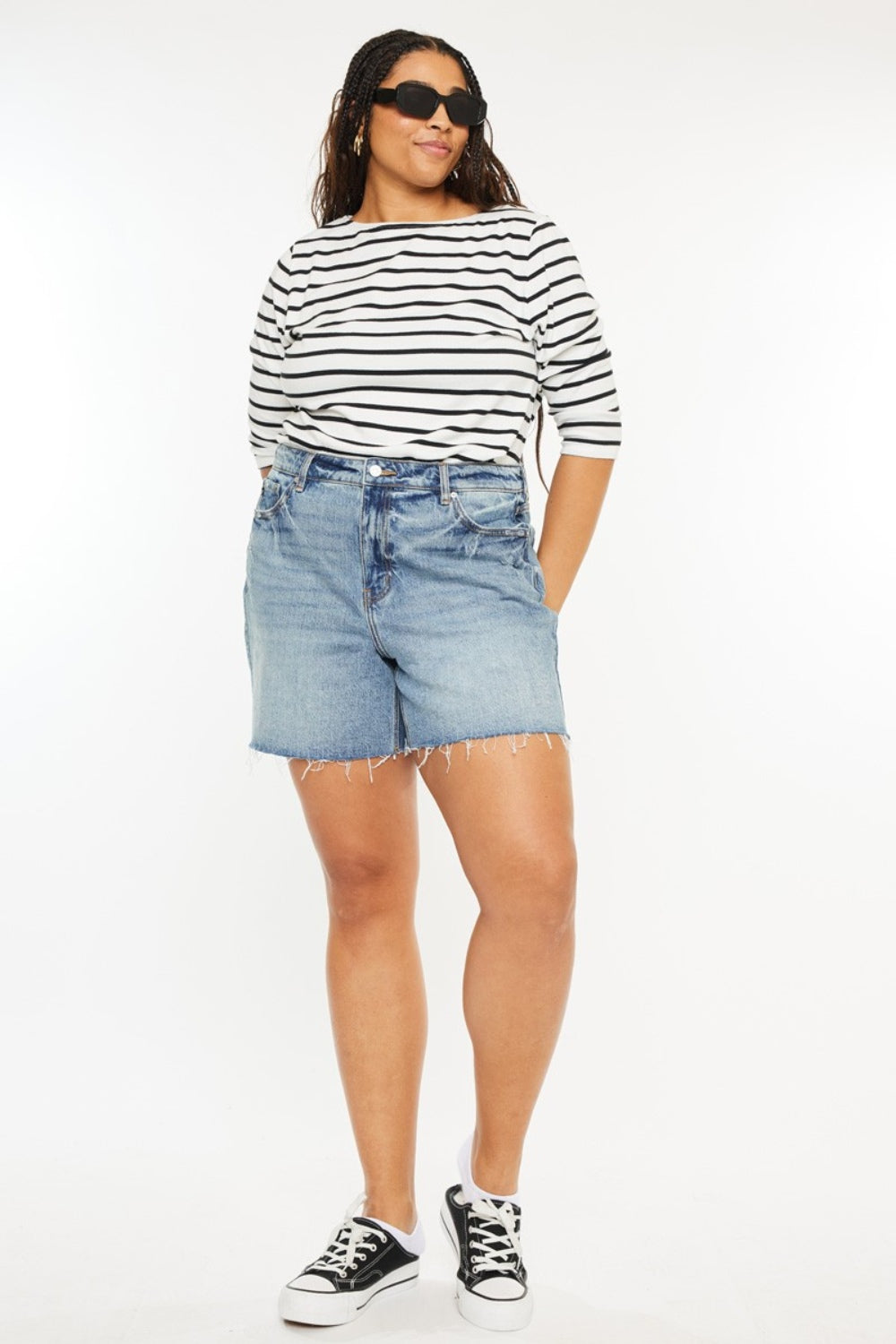 Kancan High Rise 90's Midi Denim Shorts