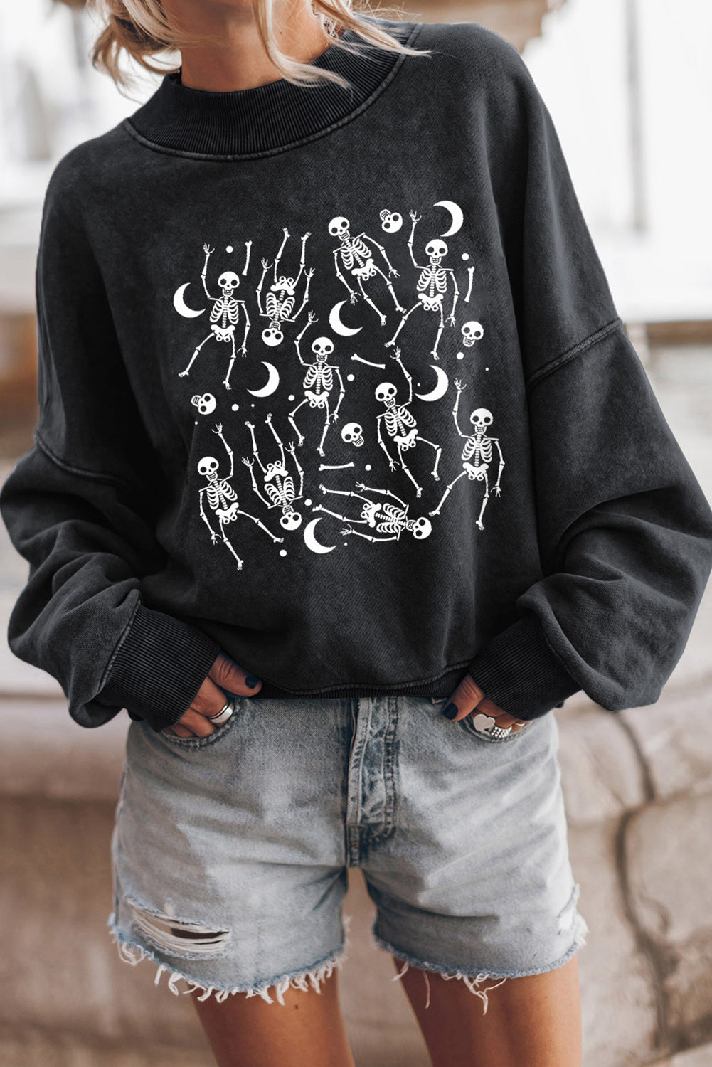 Skeletons in the Night Mineral Wash Graphic Sweatshirt