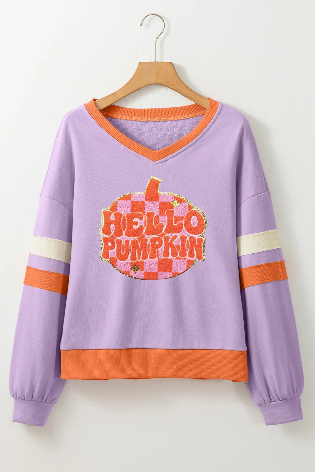 Hello Pumpkin Checkered Glitter Chenille Patch Sweatshirt