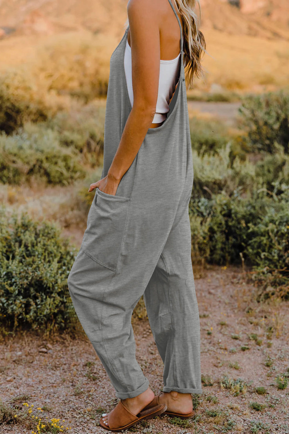 Boho Relaxed Tank Patch Pocket Jumpsuit - 13 Color Options