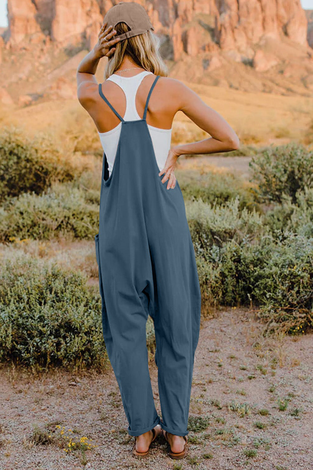 Boho Relaxed Tank Patch Pocket Jumpsuit - 13 Color Options