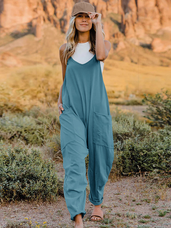 Boho Relaxed Tank Patch Pocket Jumpsuit - 13 Color Options