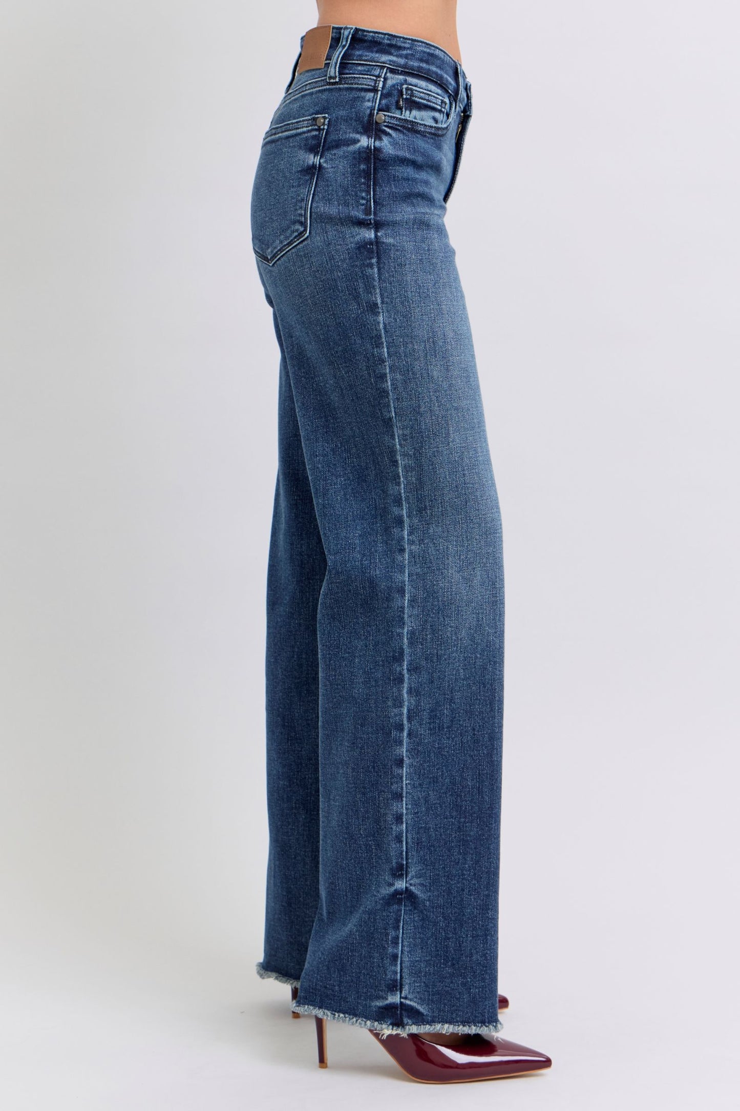 Judy Blue Mid Rise Raw Hem Wide Leg Jeans