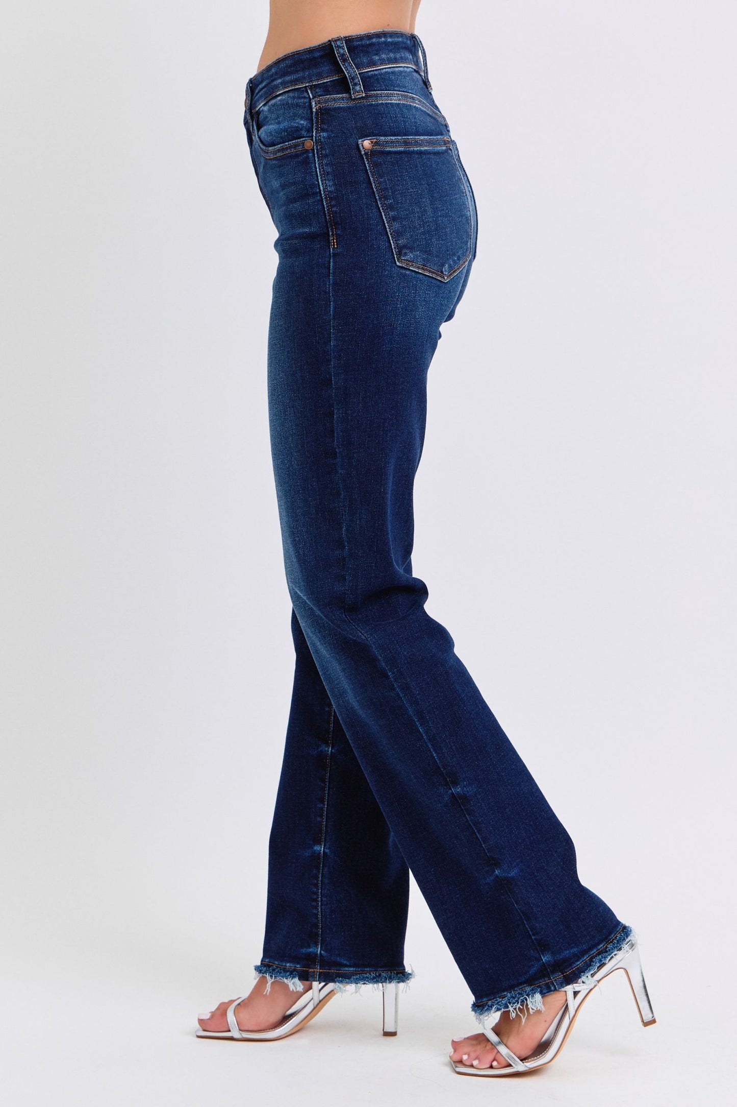 Judy Blue Frayed Hem Straight Leg Dark Wash Jeans