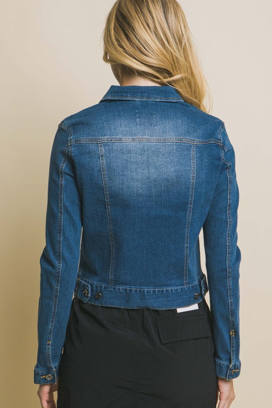 Stonewashed Stretchy Denim Jacket