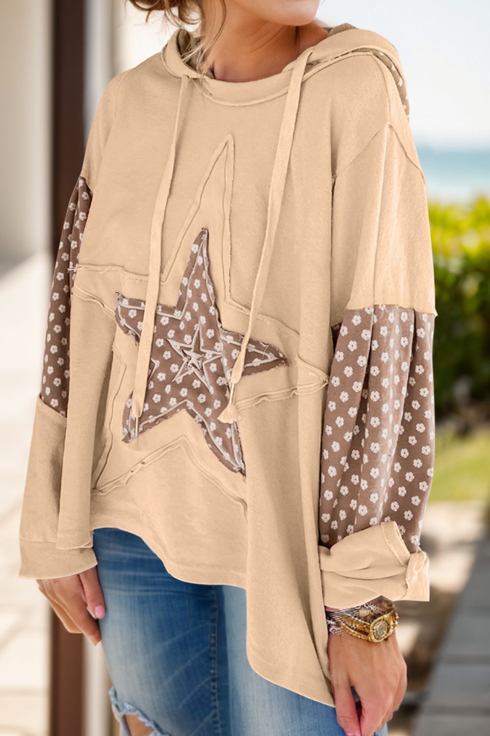 Patchwork Star Long Sleeve Hoodie - 3 Color Options