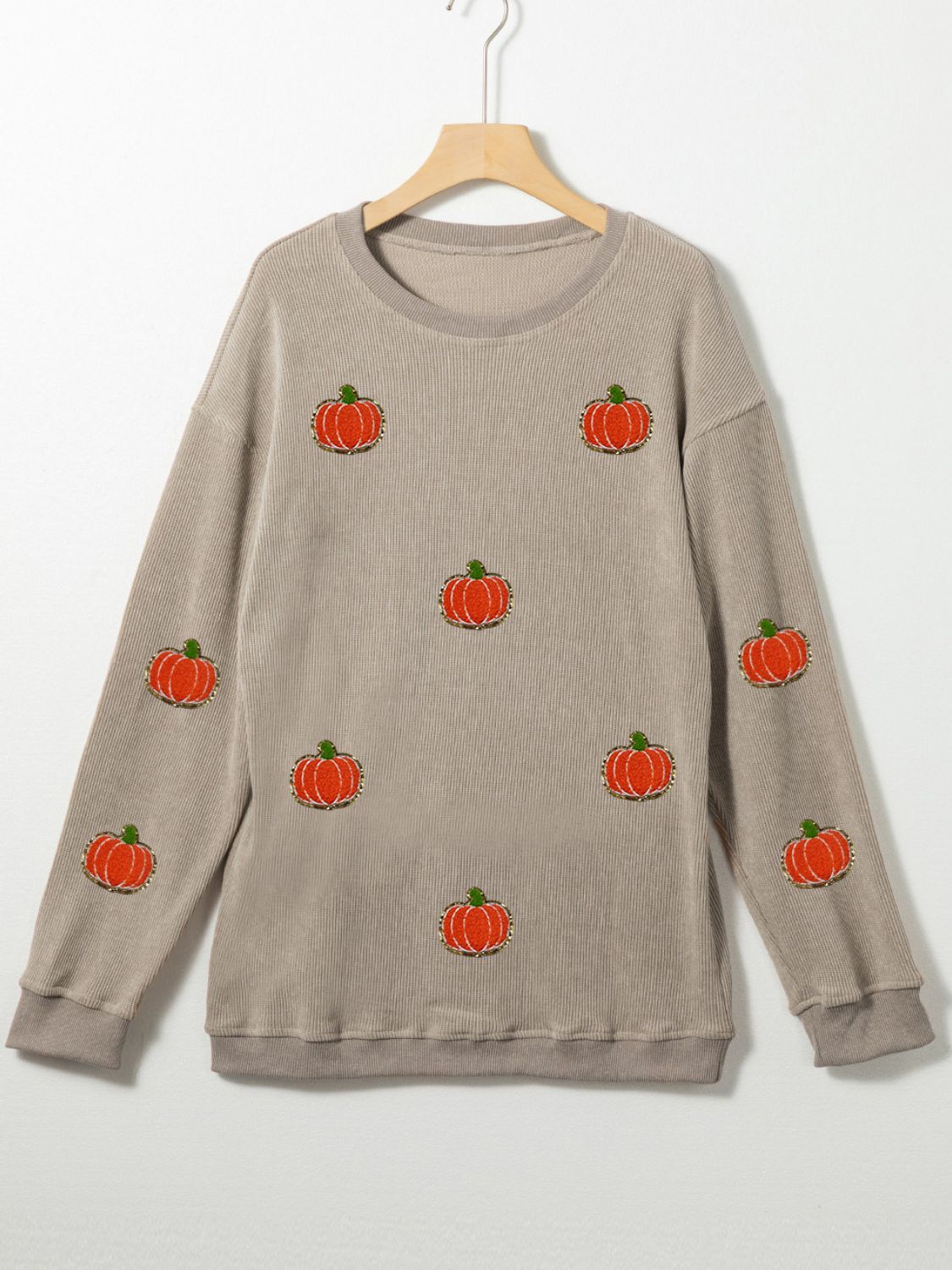 Corded Sweatshirt w/ Chenille Pumpkin Patches - 2 Color Options