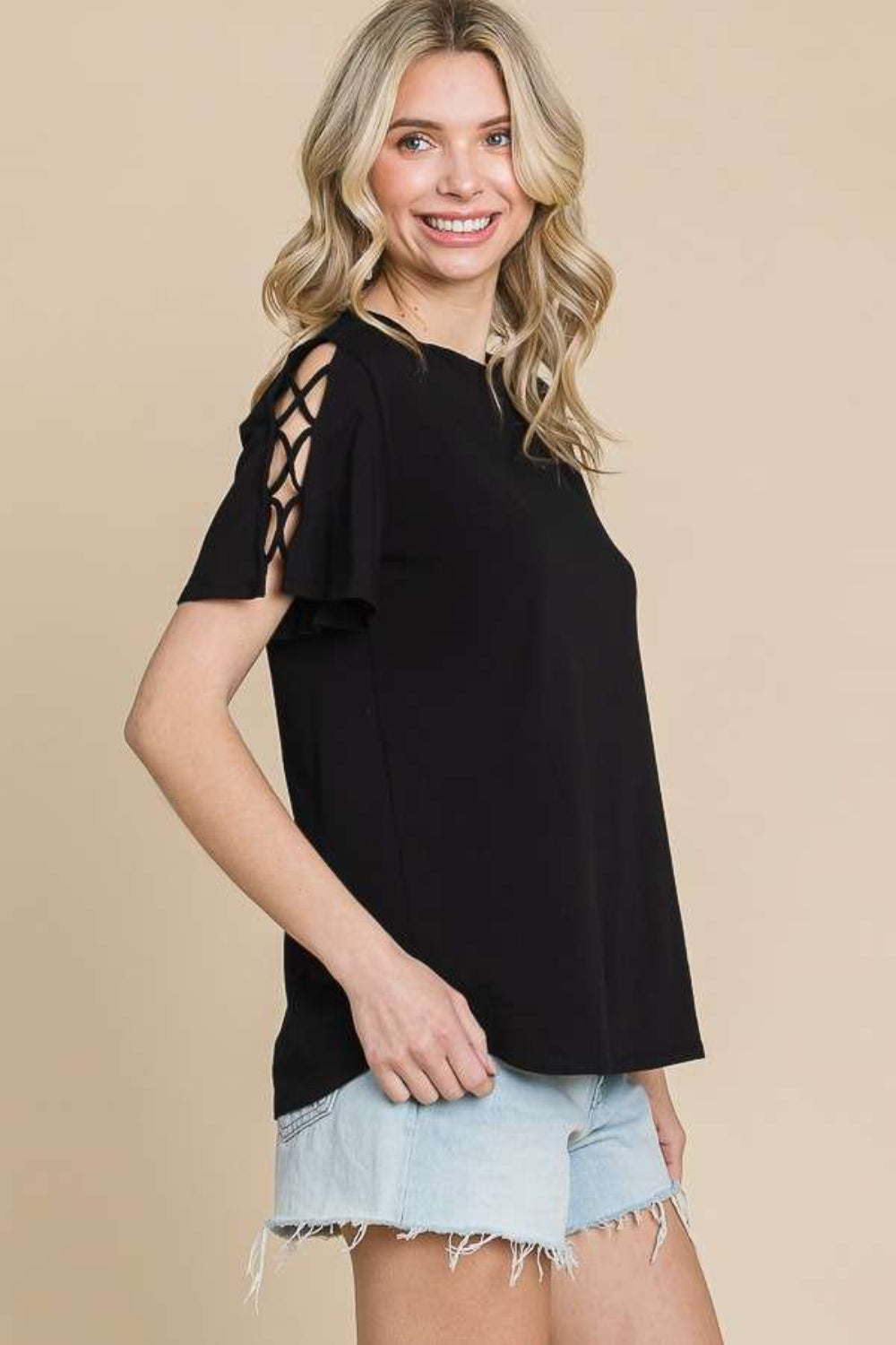 Crisscross Cutout Short Sleeve T-Shirt - 4 Color Options