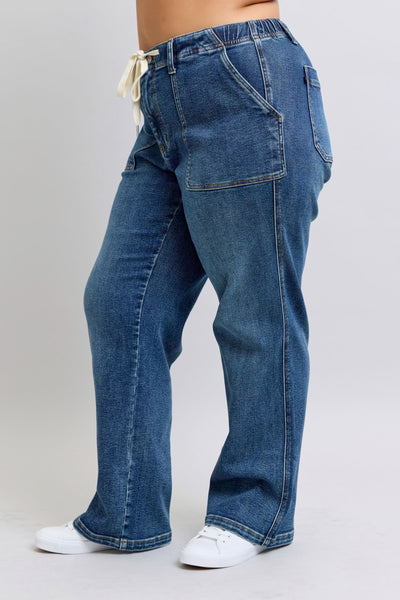 Judy Blue Melanie High Rise Drawstring Wide Leg Jeans