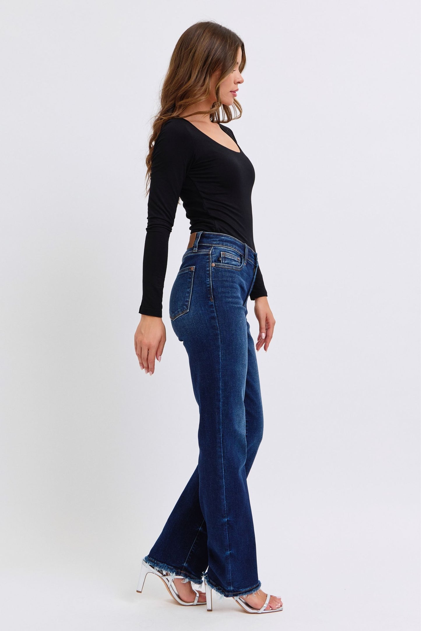 Judy Blue Frayed Hem Straight Leg Dark Wash Jeans