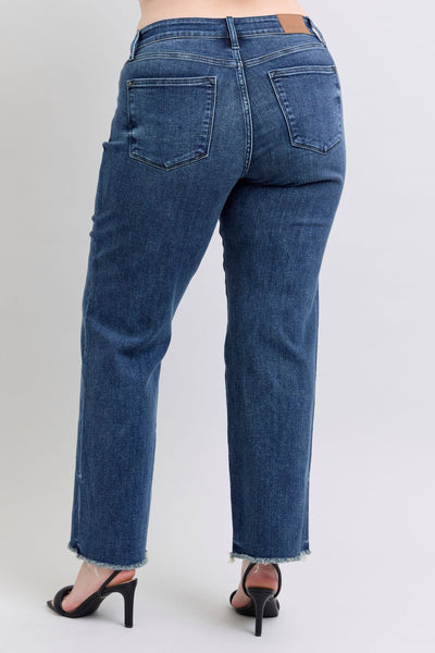 Judy Blue Mid Rise Raw Hem Wide Leg Jeans