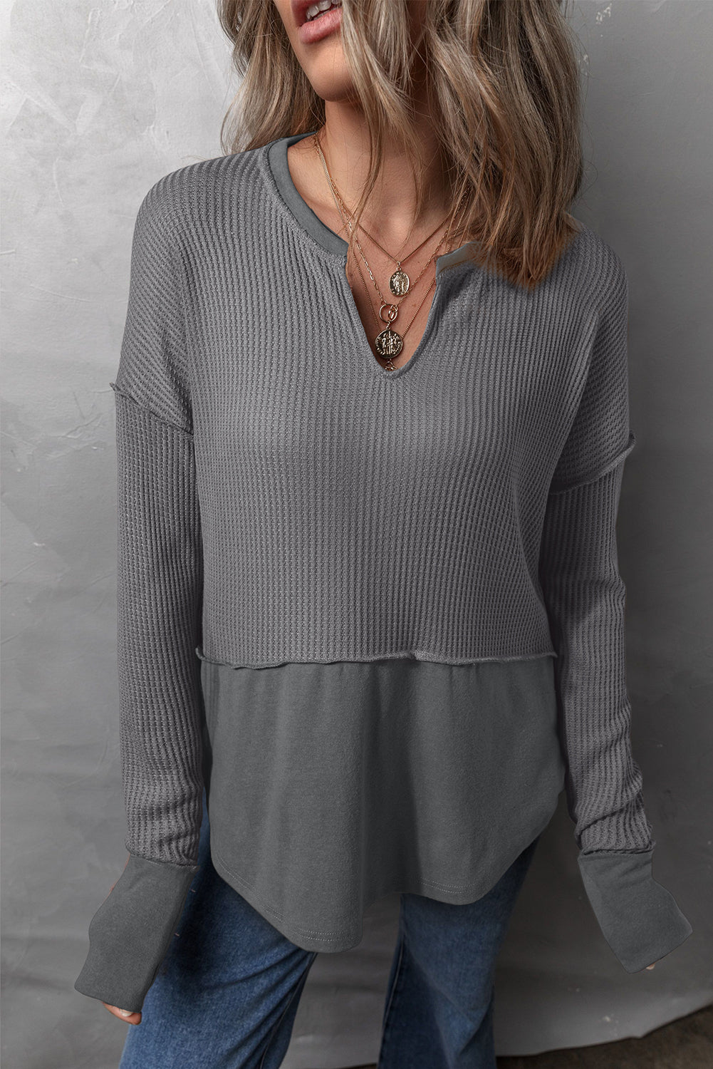 Waffle-Knit Exposed Seam Top - 3 Color Options