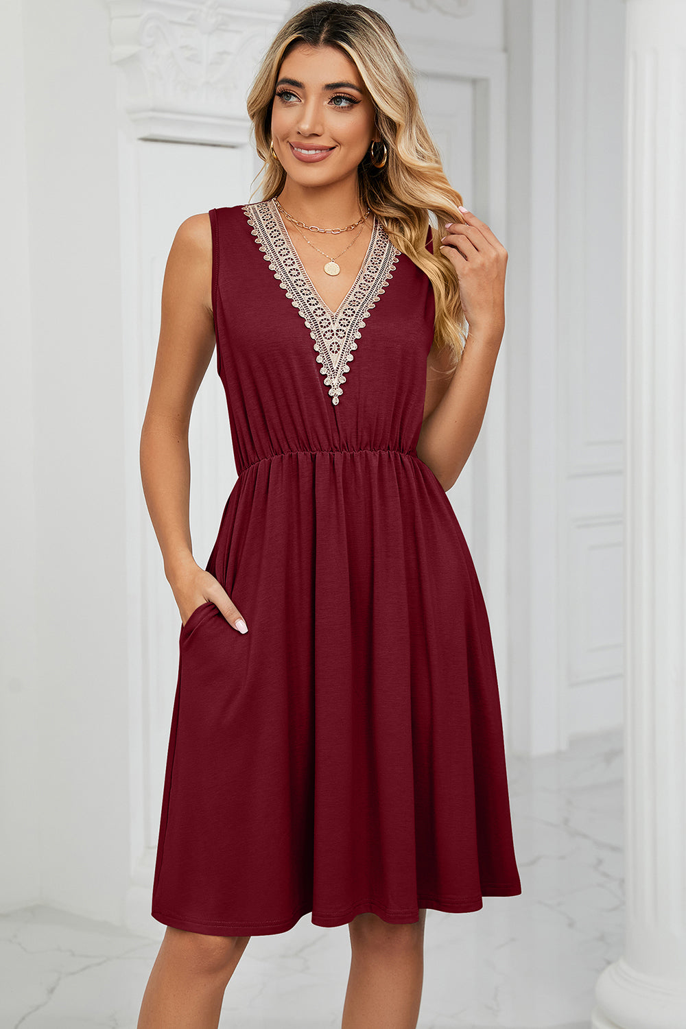 Lace V-Neck Tank Dress - 7 Color Options