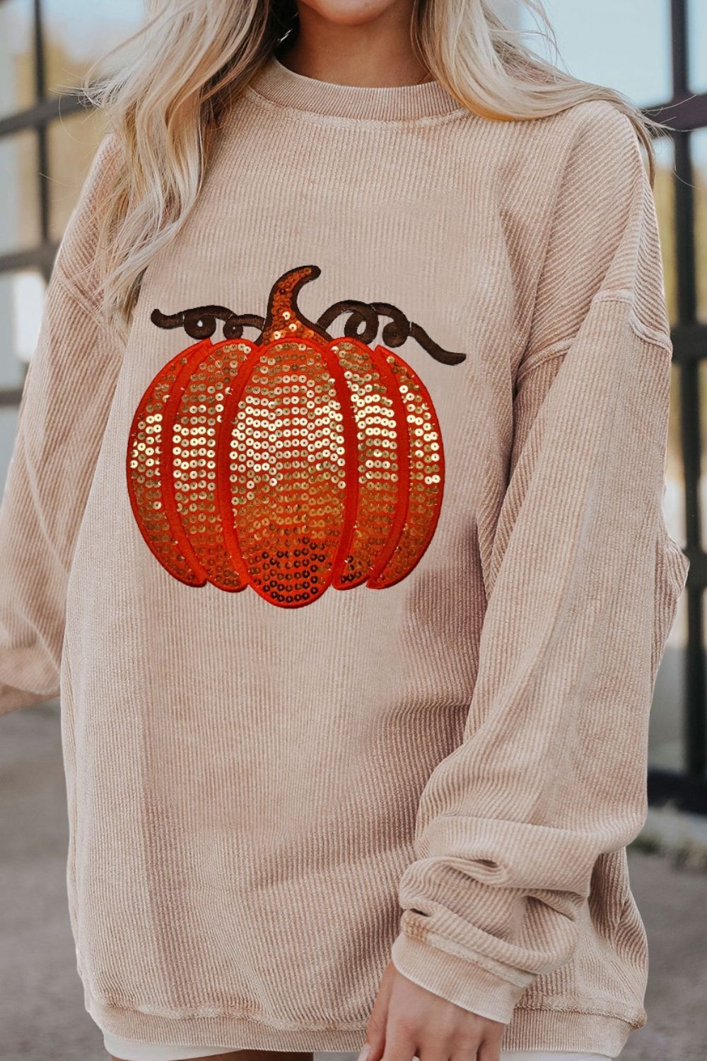 Sequin Pumpkin Corded Tunic Sweatshirt - 2 Color Options