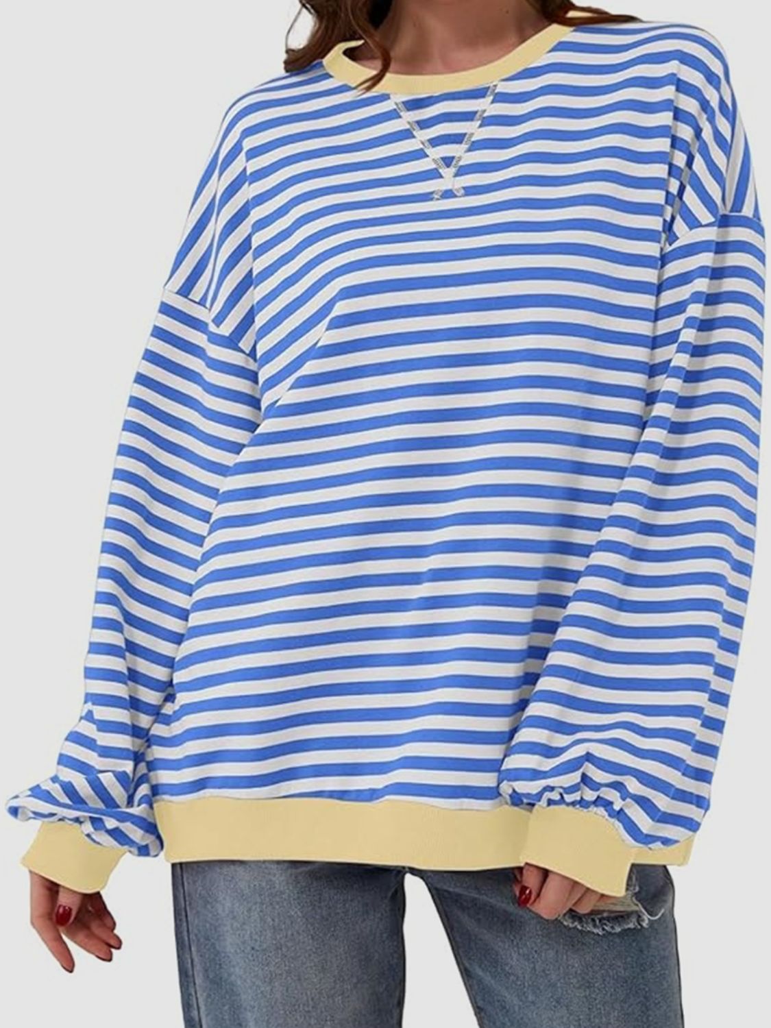 Contrast Striped Long Sleeve Oversized T-Shirt