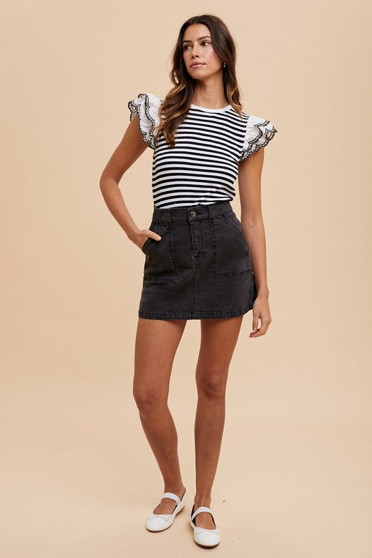 Cargo Denim Mini Skirt in Black