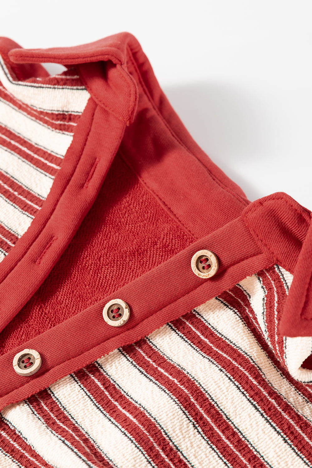 Textured Stripe Collared Henley Pullover in Red