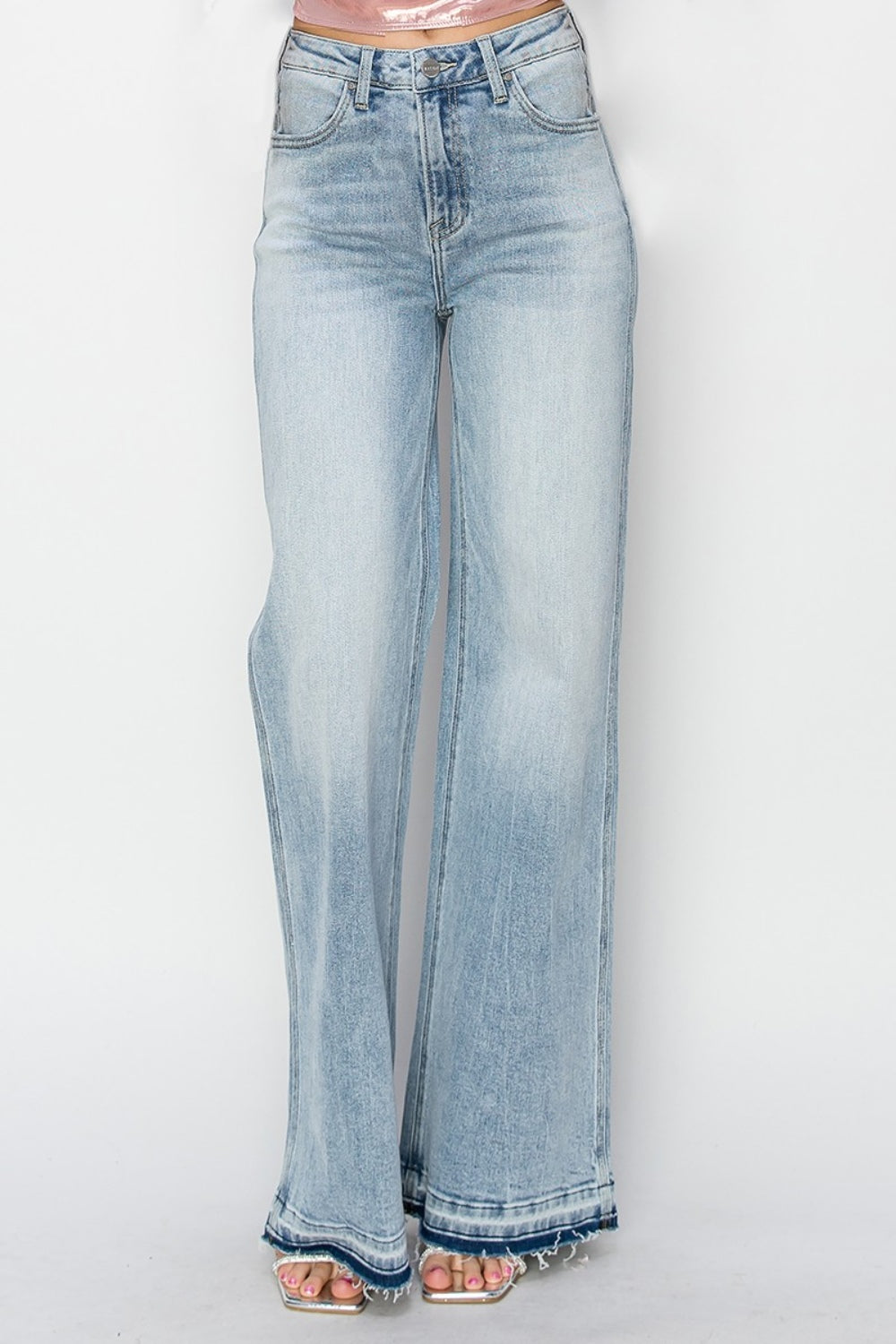 Risen High Rise Shadow Hem Wide Leg Jeans