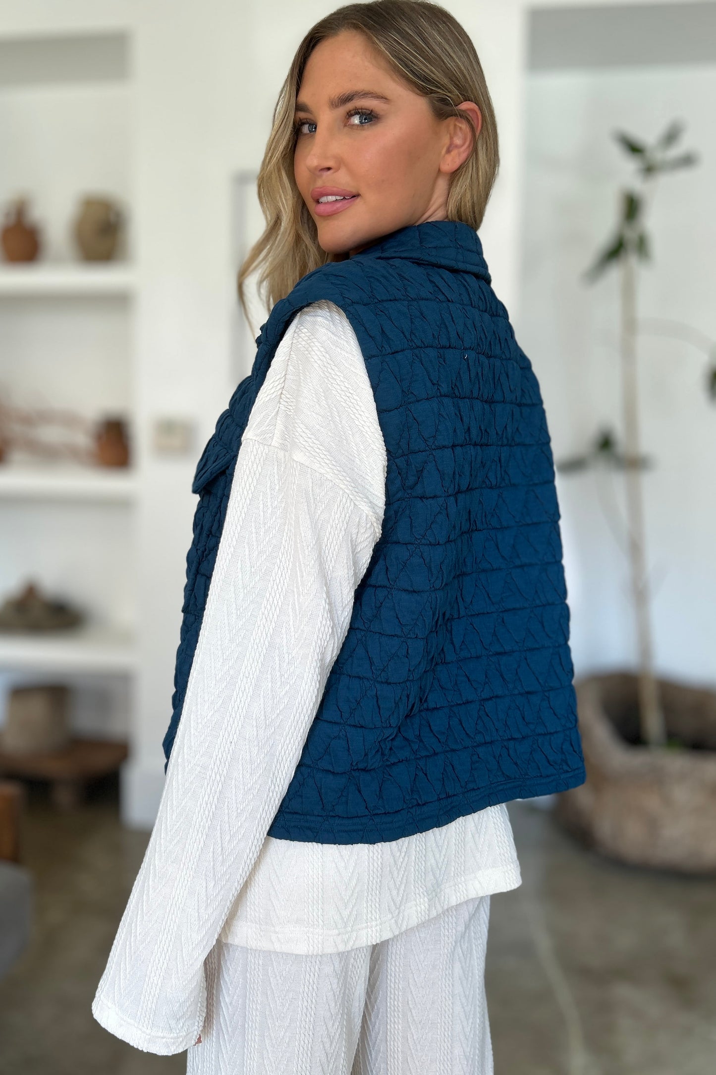 Quilted Snap Down Vest - 2 Color Options