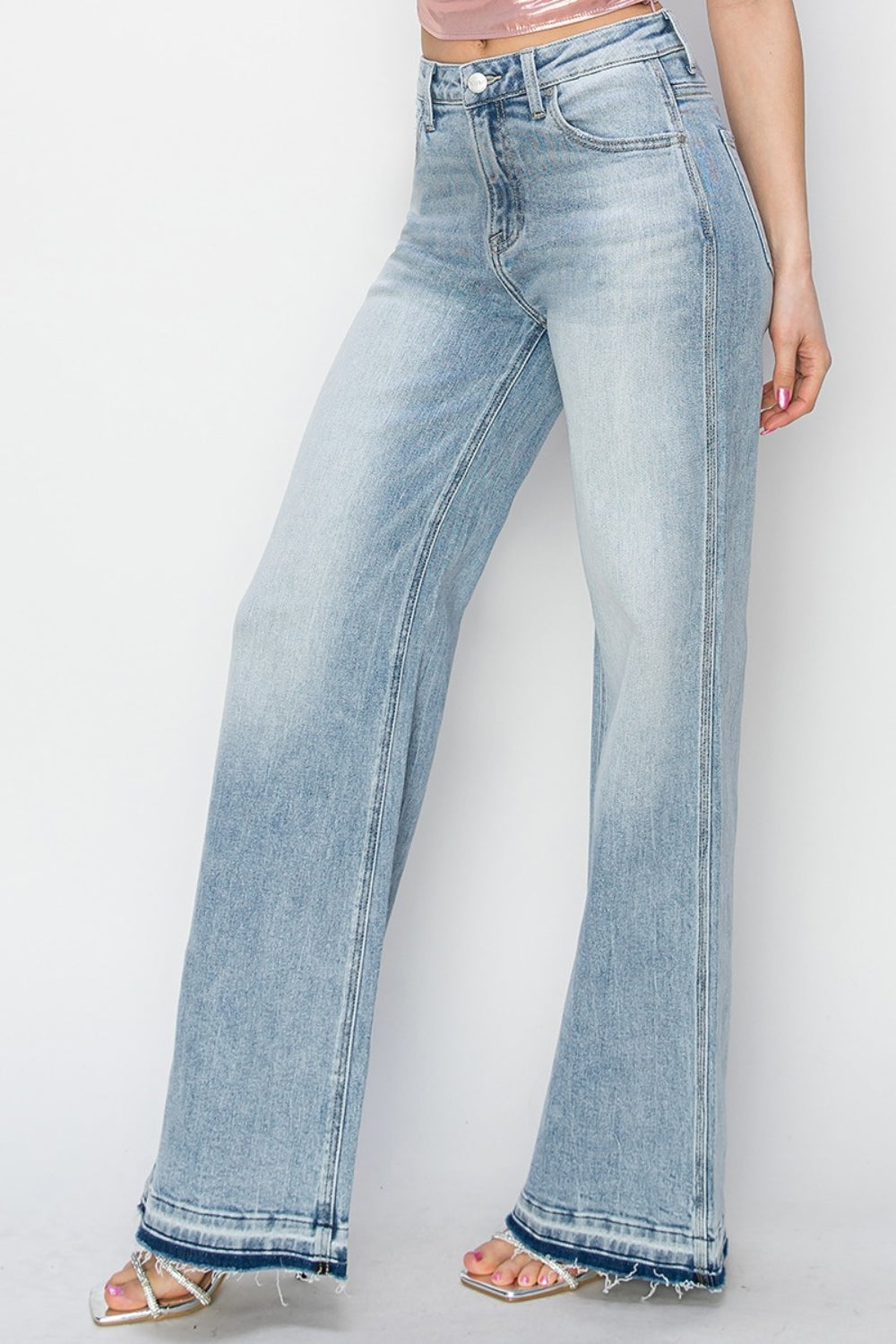 Risen High Rise Shadow Hem Wide Leg Jeans