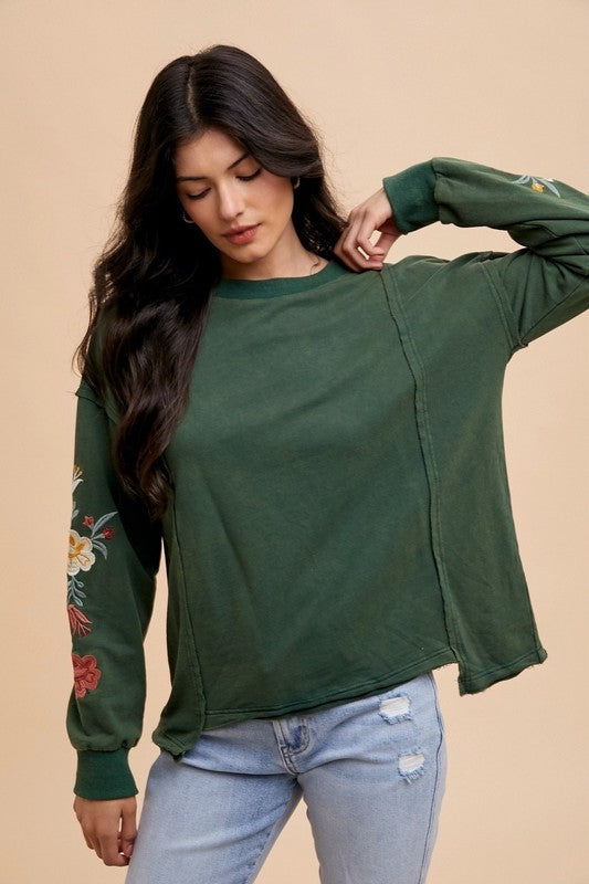 Embroidered Long Sleeve French Terry Top