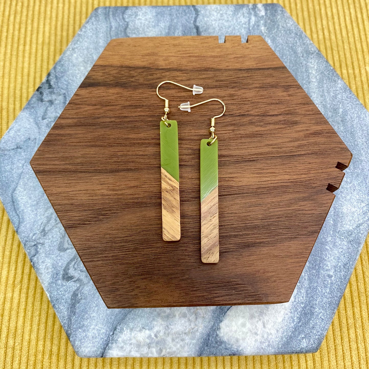 Dangle Earring - Wood & Acrylic - Rectangle