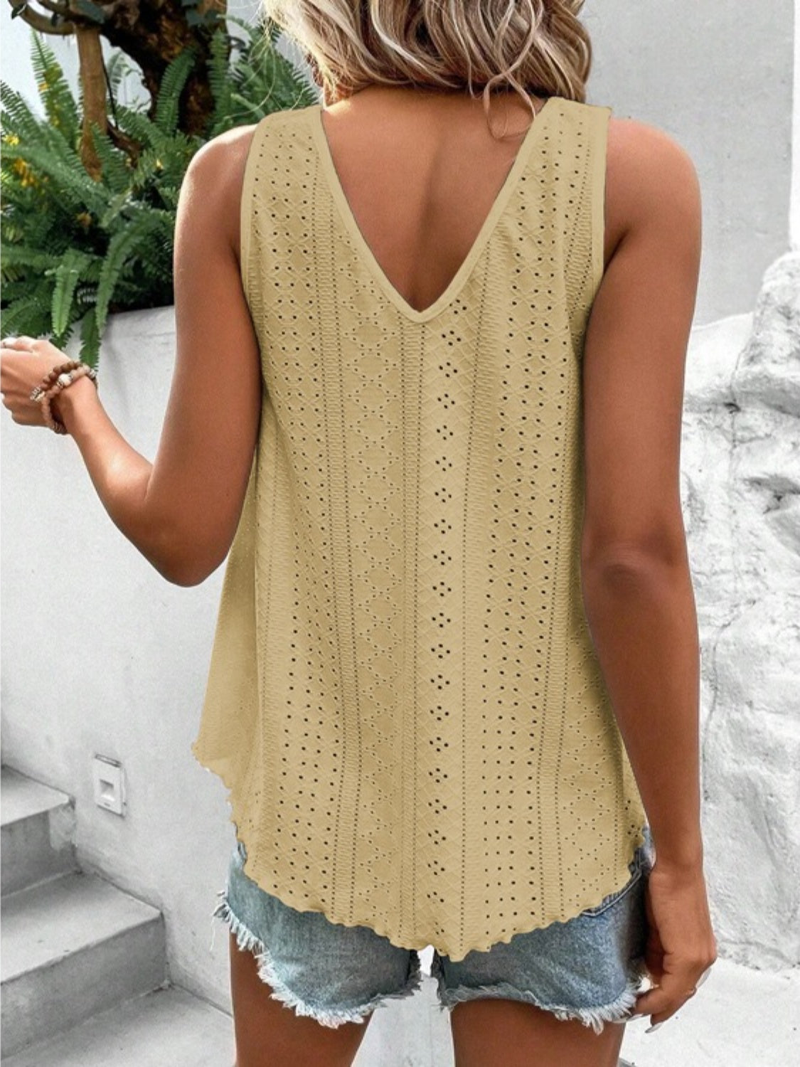 Eyelet and Lace V-Neck Tank - 5 Color Options