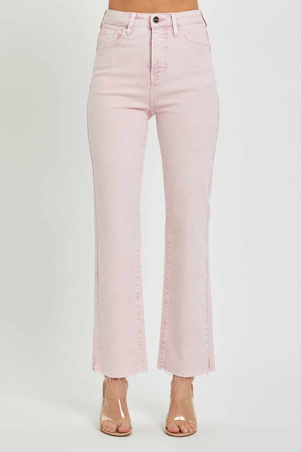 RISEN High Rise Tummy Control Straight Jeans in Acid Pink