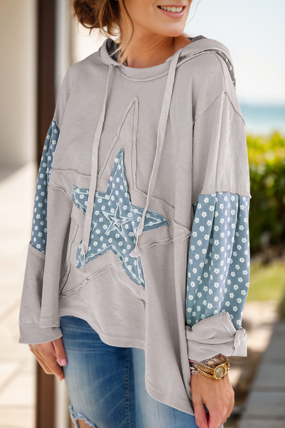 Patchwork Star Long Sleeve Hoodie - 3 Color Options