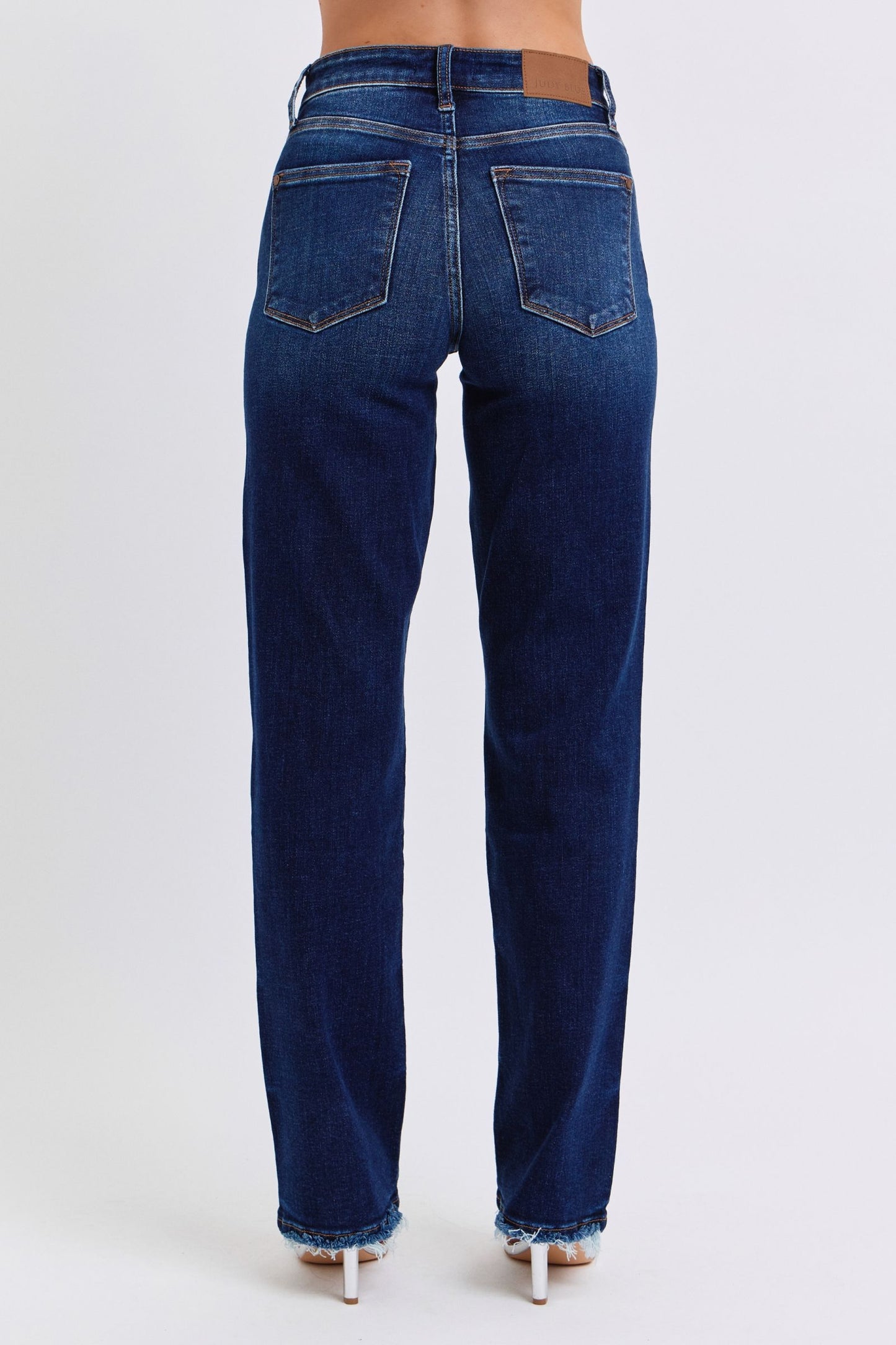 Judy Blue Frayed Hem Straight Leg Dark Wash Jeans