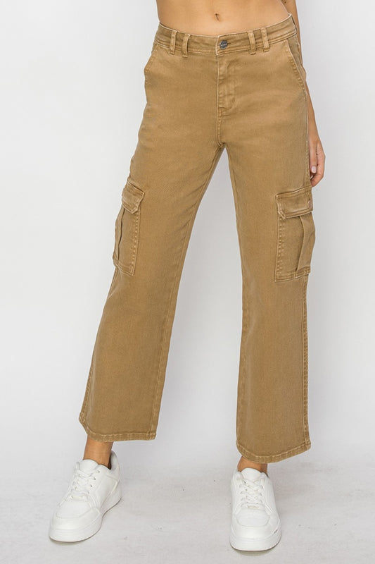 Risen High Rise Cargo Jeans in Mocha