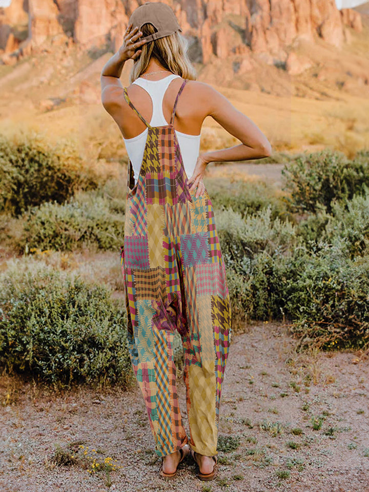 Boho Relaxed Tank Patch Pocket Jumpsuit - Patchwork