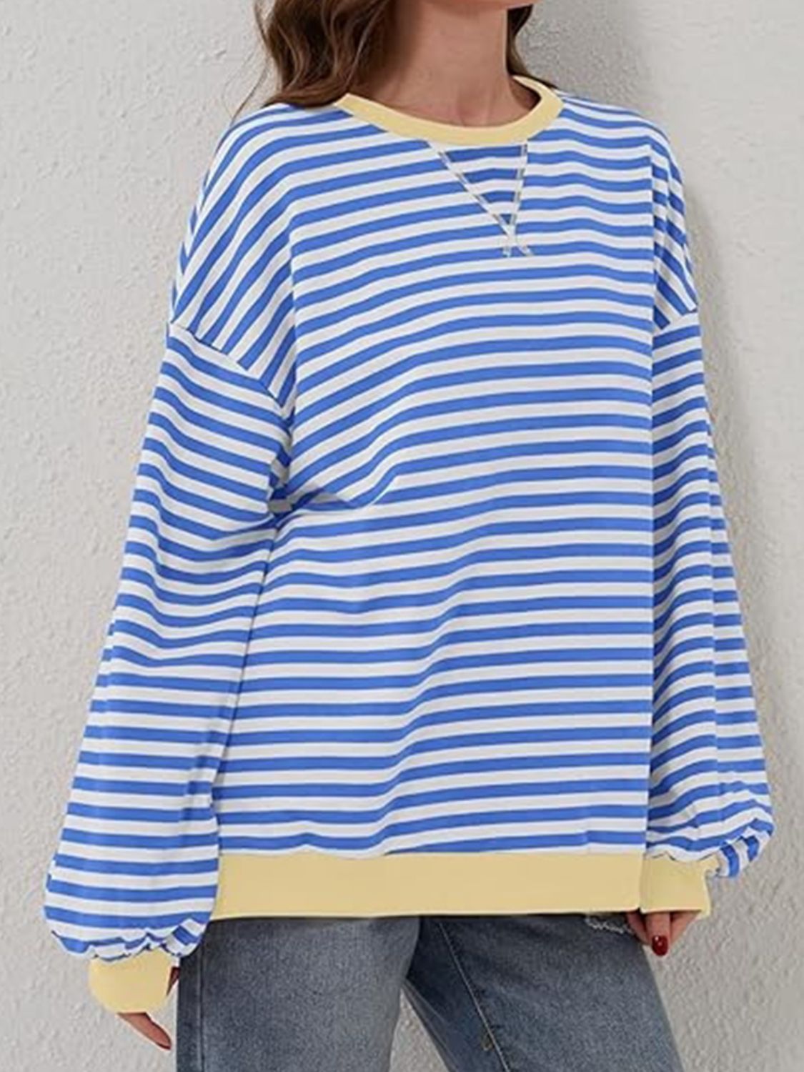 Contrast Striped Long Sleeve Oversized T-Shirt