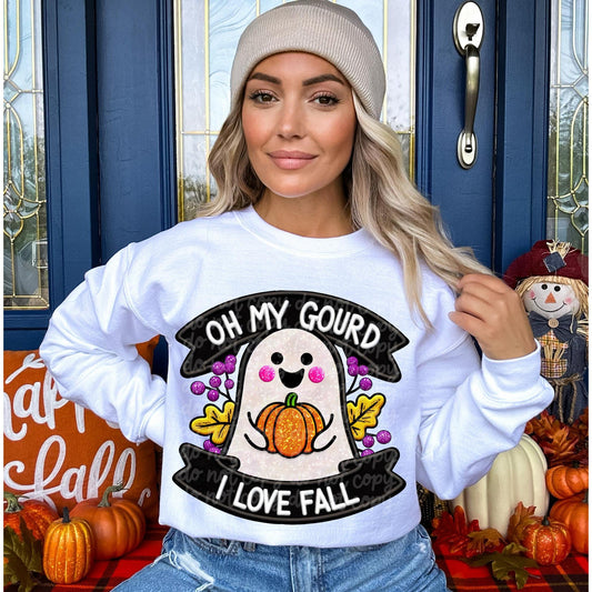 Oh My Gourd I Love Fall Faux Embroidery Sweatshirt