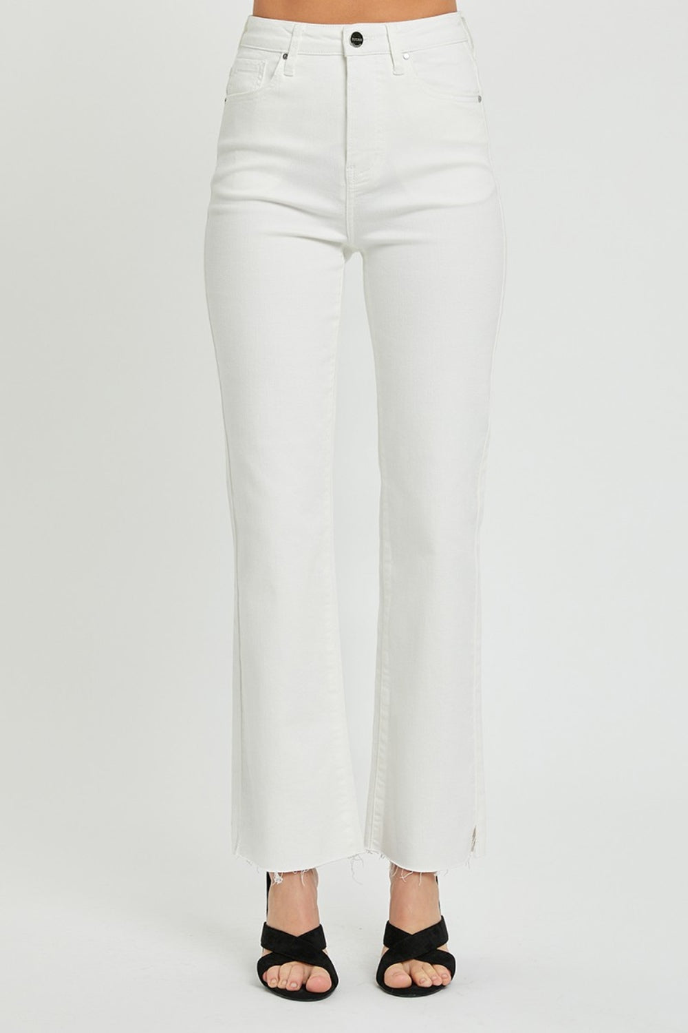 RISEN High Rise Tummy Control Straight Jeans in White