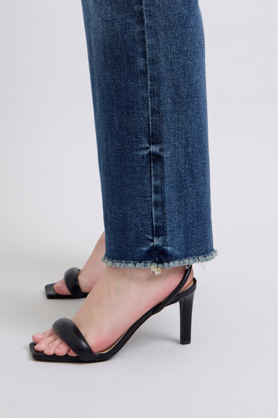 Judy Blue Mid Rise Raw Hem Wide Leg Jeans