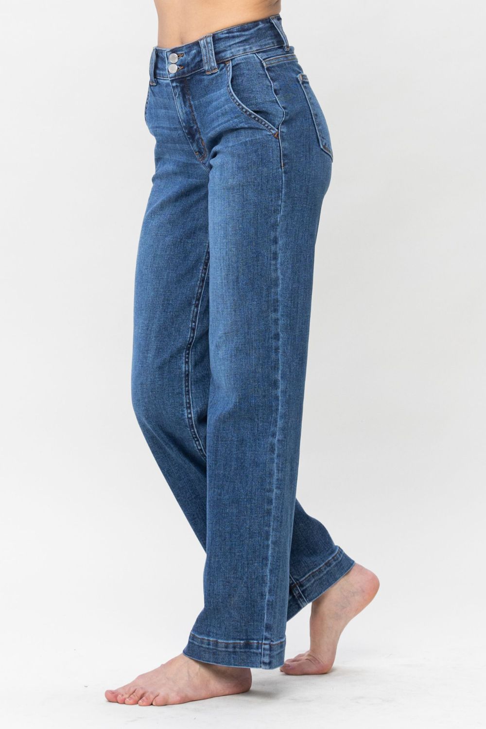 Judy Blue High Rise Double Button Crisscross Detail Wide Leg Jeans