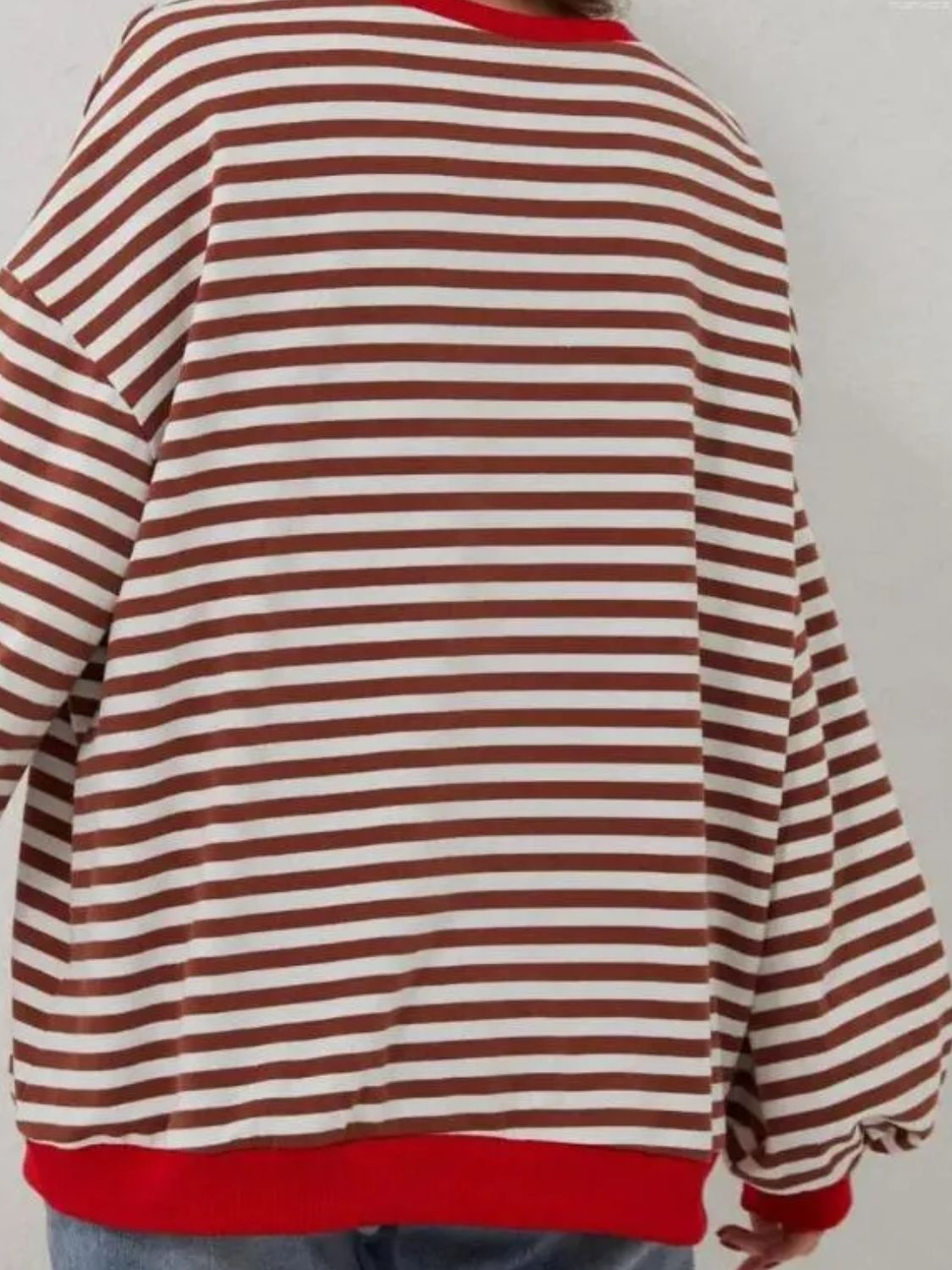 Contrast Striped Long Sleeve Oversized T-Shirt