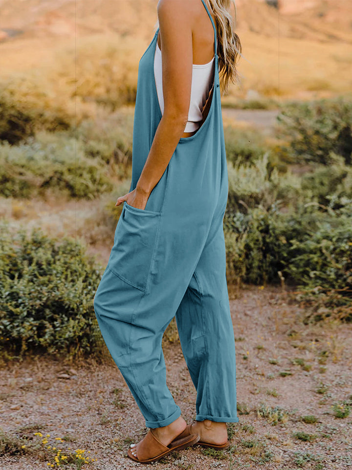 Boho Relaxed Tank Patch Pocket Jumpsuit - 13 Color Options