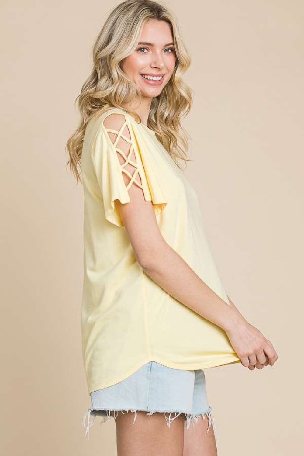 Crisscross Cutout Short Sleeve T-Shirt - 4 Color Options