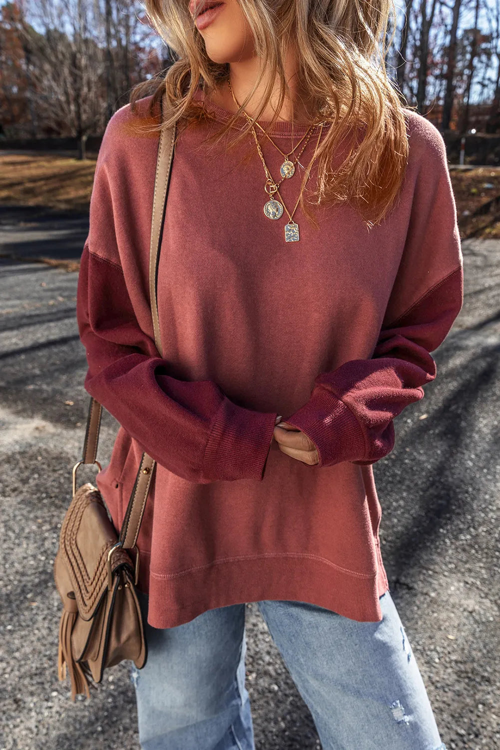 Contrast Sleeve Long Length Sweatshirt