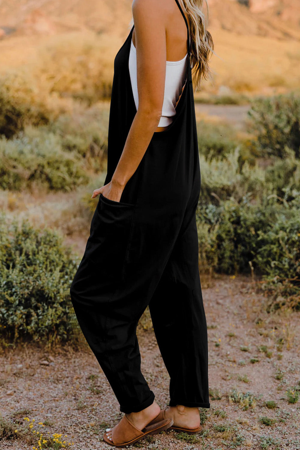 Boho Relaxed Tank Patch Pocket Jumpsuit - 13 Color Options