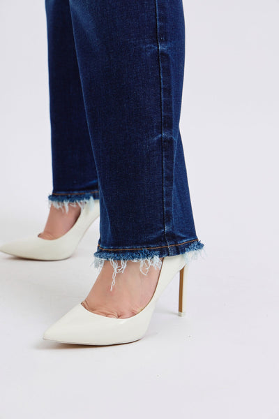 Judy Blue Frayed Hem Straight Leg Dark Wash Jeans