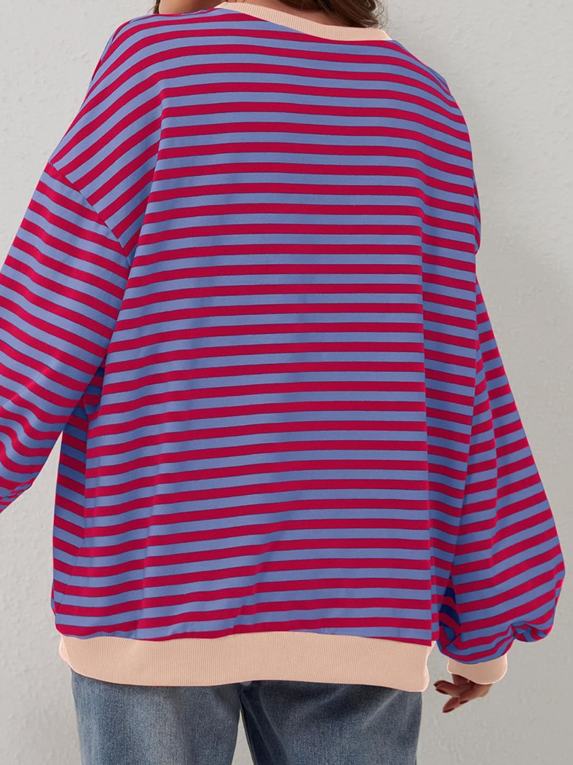 Contrast Striped Long Sleeve Oversized T-Shirt