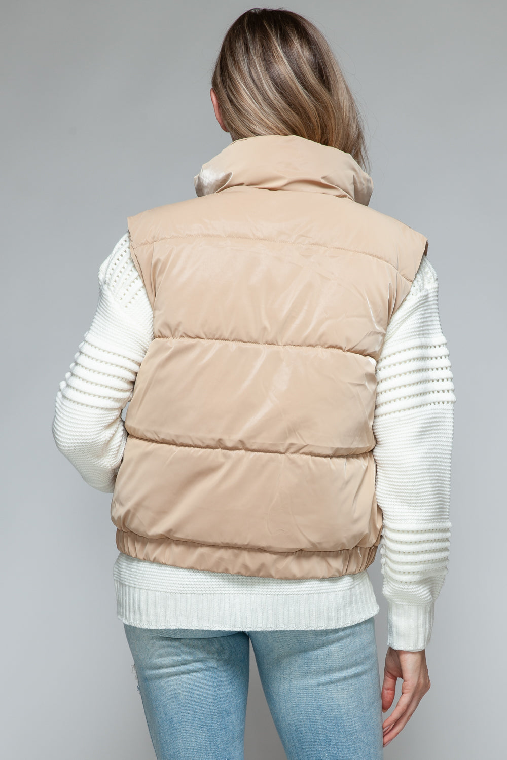 Mid Length Puffer Vest in Iced Coffee