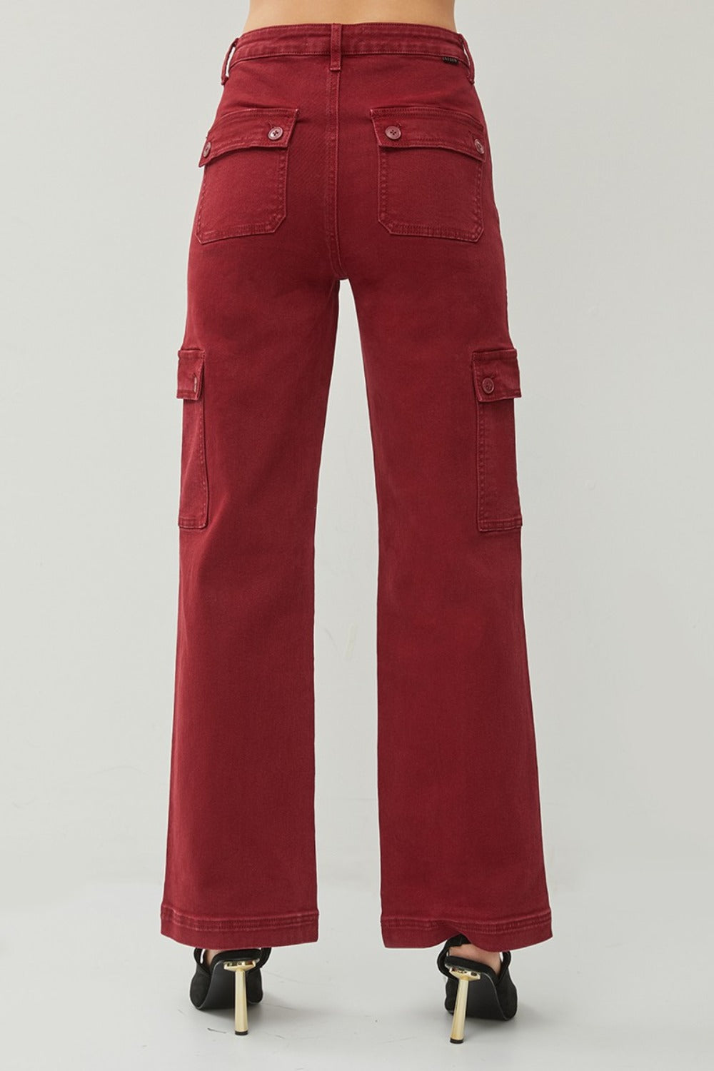 RISEN Wide Leg Cargo Jeans in Wine Red