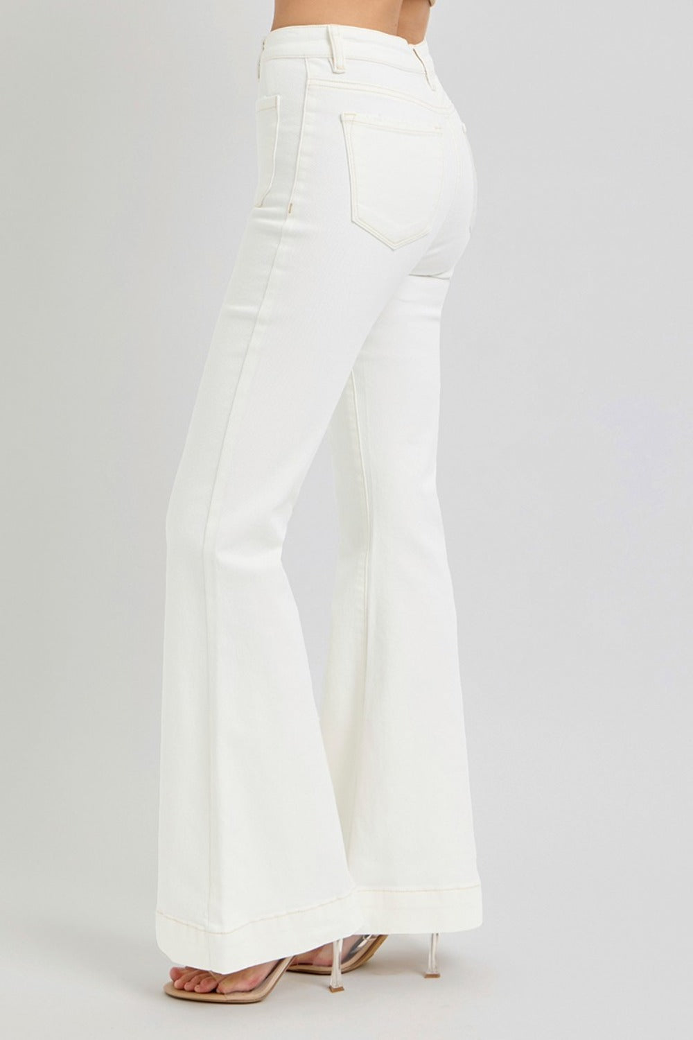 RISEN Front Patch Pocket Flare Jeans in Cream